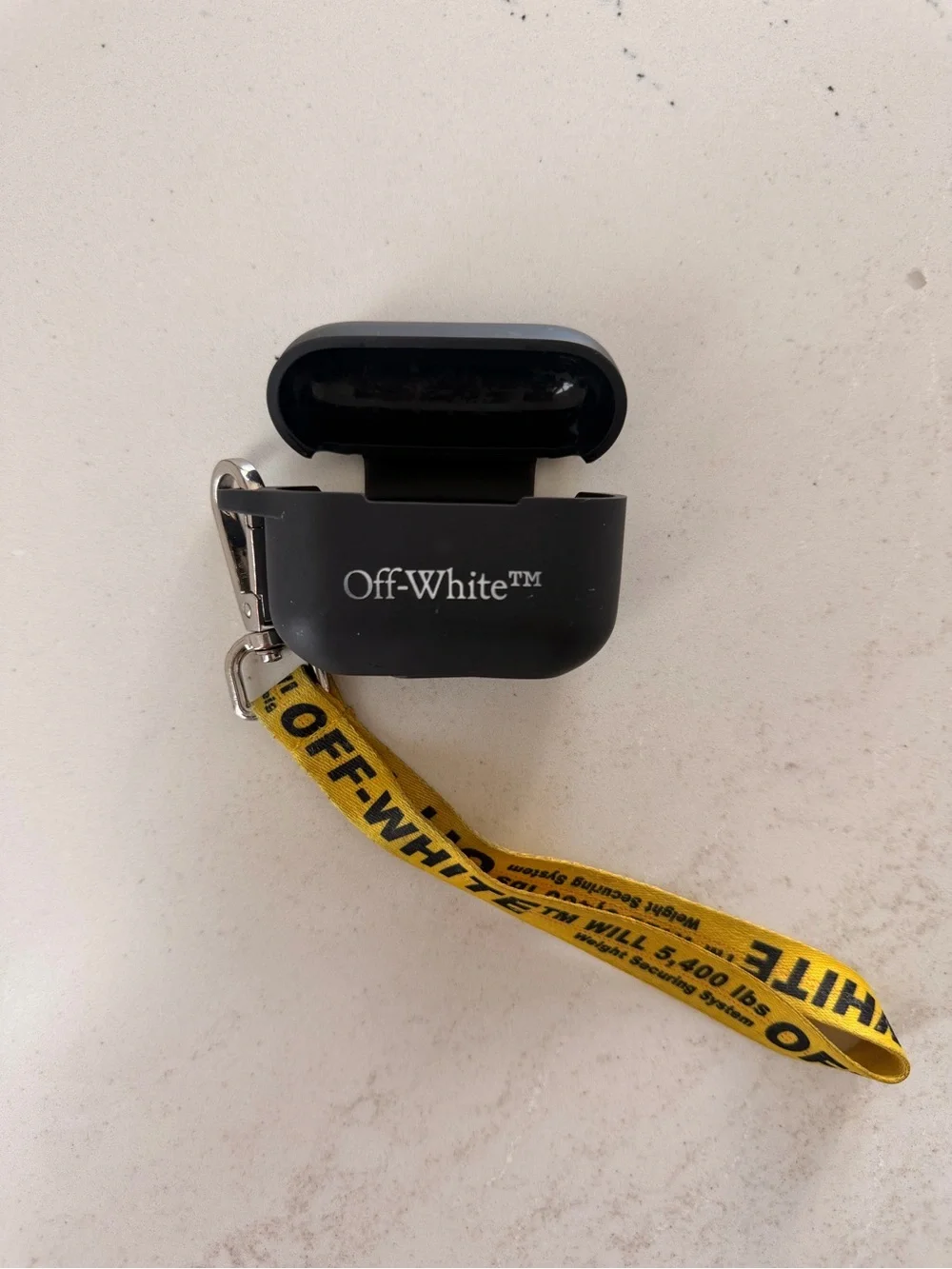 Off-White Black AirPods Pro Case with Yellow Industrial Keychain